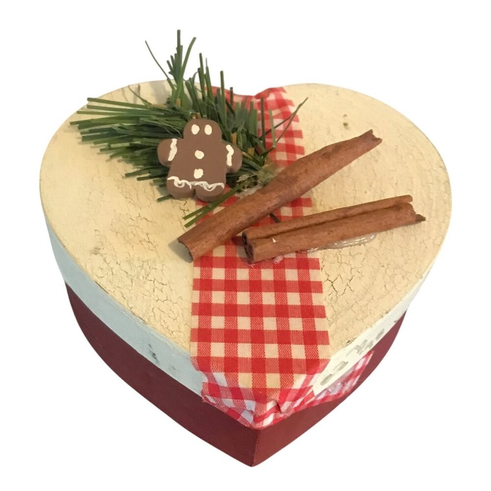 Heart-Shaped Decorative Cardboard Box With Cinnamon & Pine Holiday Design 5 X 2"
